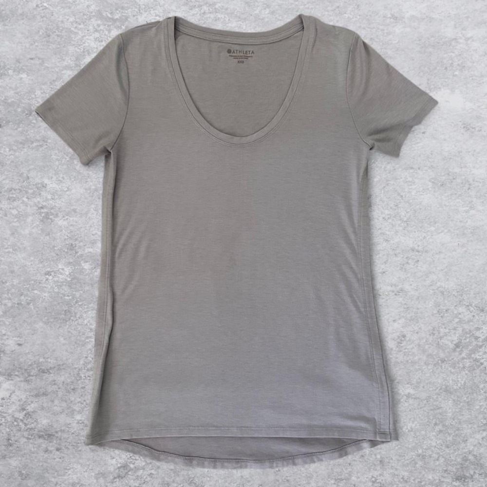 Athleta Womens XXS Purple Grey Scoop Neck Short Sleeve‎ Performance Tee Shirt